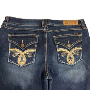 Seven7 Bootcut Dark Wash Blue Jeans 34x31 Women 14 Floral Boho Western Stretch